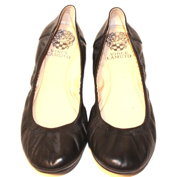 Vince Camuto Shoes Ellen Flats Leather Flat  Ballet Black Womens size 7.5 - Picture 2 of 5